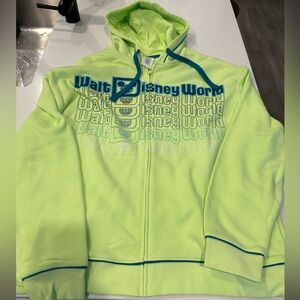 NWT Men’s Disney Park’s Green/Blue Full Zip-Up Hooded Sweatshirt, Size L.